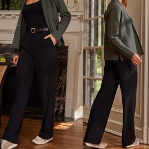 Summersalt The Classic Pleat Straight Leg Trouser Pant Sea Urchin Black Medium